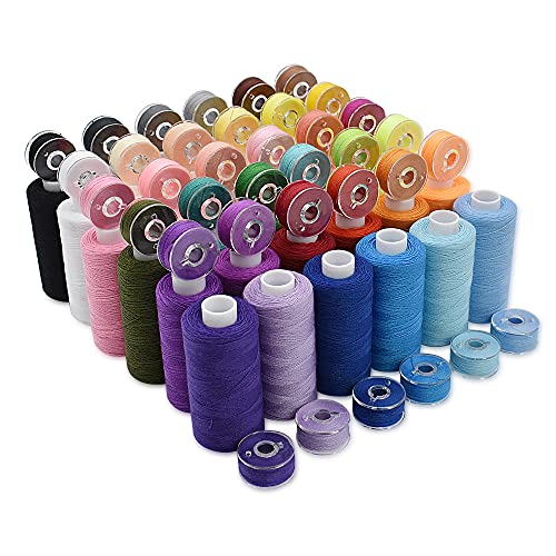72Pcs 36 Colors Prewound Bobbins and Thread Spools for Hand & Machine Sewing, Emergency and Travel, DIY and Home, 36 Colors 400 Yards per Polyester Thread Spools