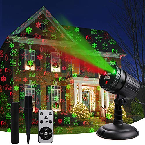 Christmas Laser Projector Lights, 8 Patterns LED Projection Lights with Remote, Landscape Projector Spotlights, Red and Green Star Show, Decoration for Outdoor and Indoor, Christmas, Holiday