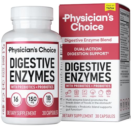 Physician's CHOICE Digestive Enzymes - Multi Enzymes, Bromelain, Organic Prebiotics & Probiotics for Digestive Health & Gut Health - Bloating & Meal Time Discomfort - Dual Action - All Diets - 30 CT