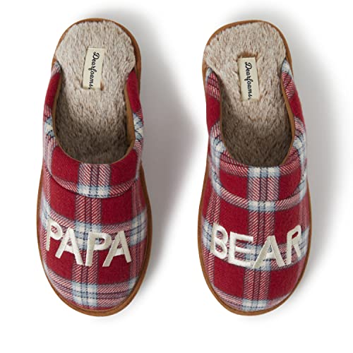 Dearfoams Men's Gifts for Dad Funny Fathers Day Papa Bear Slipper, Red/Blue Plaid, 11-12