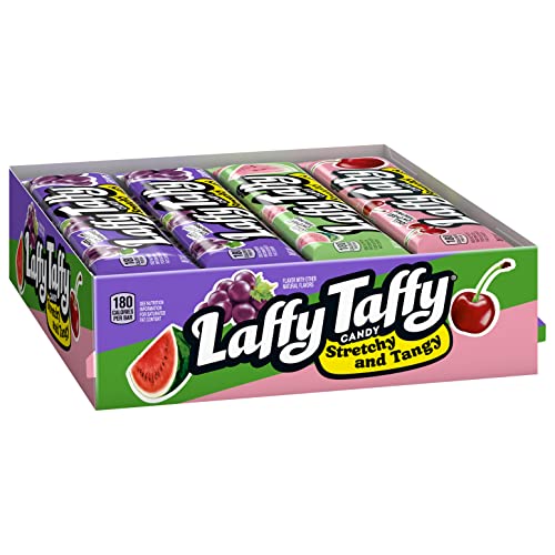 Laffy Taffy Stretchy & Tangy Variety Candy Box, Grape, Watermelon, and Cherry Flavors, 1.5 Ounce Bars (Pack of 24)