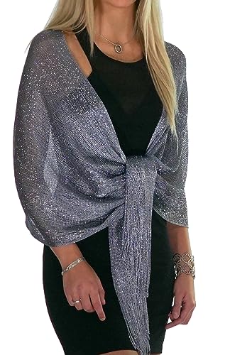 Shawls and Wraps for Evening Dresses, Wedding Shawl Wrap Fringes Scarf for Women Metallic Grey Silver Petal Rose