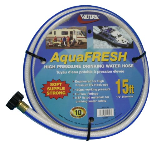 Valterra AquaFresh High Pressure Drinking Water Hose, Water Hose Hookup for RV - 1/2' x 15', White