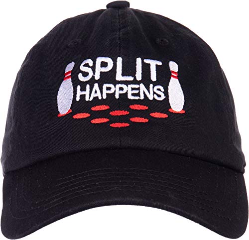 Split Happens | Funny Bowling Team, Bowler Pin Humor Men Women Baseball Dad Hat Black