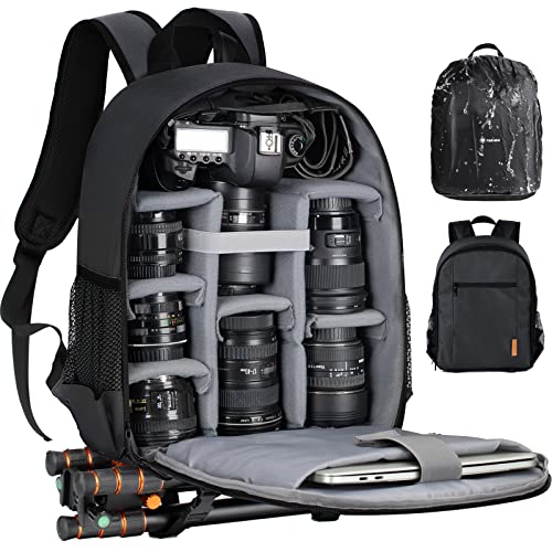 TARION Camera Bag Professional Camera Backpack Case with Laptop Compartment Waterproof Rain Cover for DSLR SLR Mirrorless Camera Lens Tripod Photography Backpack for Photographer Black TB-S(L)