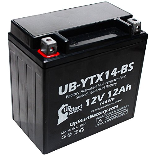 YTX14-BS Battery - Motorcycle Battery, ATV Battery 12V 12AH, UTV, 4 Wheeler, Snowmobile, Powersports Batteries - Compatible with Honda Rancher 350, Buell Blast, Yamaha - Sealed Lead Acid 12 Volt AGM