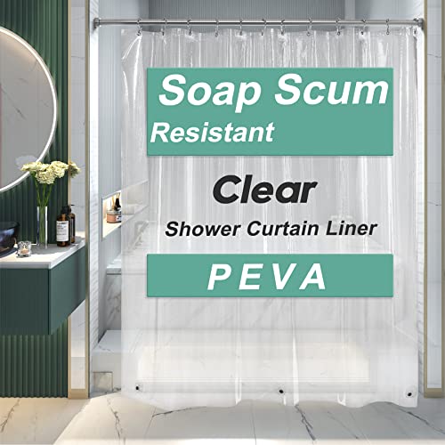 AmazerBath Clear Shower Curtain Liner, 72x78 Long Plastic Shower Curtain Liner, Waterproof PEVA Shower Liner, Cute Lightweight Shower Curtains for Bathroom with 3 Magnets and 12 Rustproof Grommets