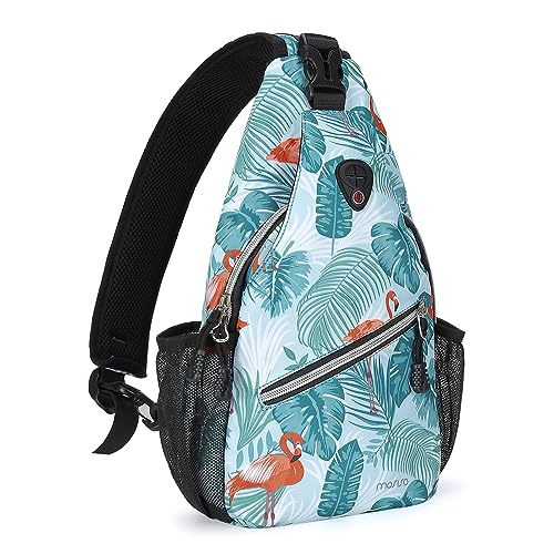 MOSISO Mini Sling Backpack,Small Hiking Daypack Pattern Travel Outdoor Sports Bag, Flamingo