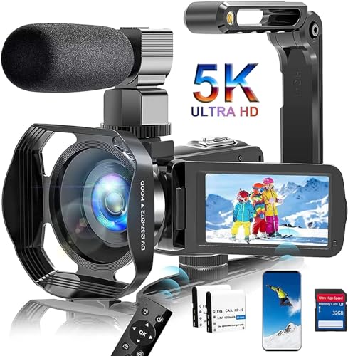 Camcorder 5K Video Camera Ultra 64MP Wifi HD Camcorder 18X Digital Zoom with IR Night Version Vlogging Camera 3.0' LCD Touch Screen with Microphone, Lens Hood, 32 GB SD Card and Remote Control