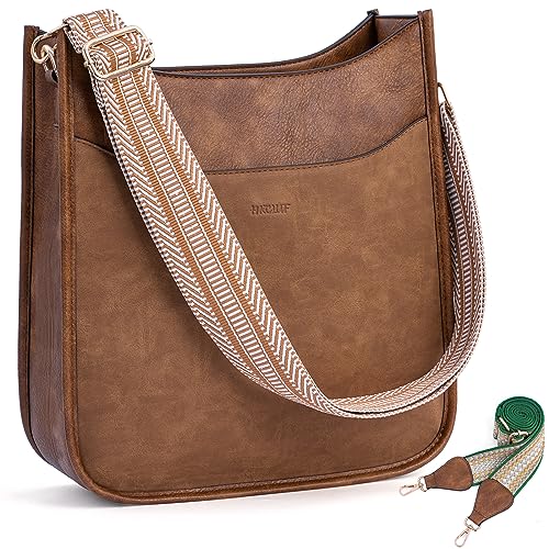 HKCLUF Crossbody Bags for Women Trendy,Vegan Leather Hobo Handbags Fashion Shoulder Cross-body Bags For Women with 2PCS Adjustable Strap(zsbrown)