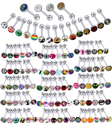 Lot of Surgical Steel Metal Tongue Rings Barbells Tongue Piercing Bar Nasty Wordings Picture Logo Signs 14g - Length 5/8' or 16mm