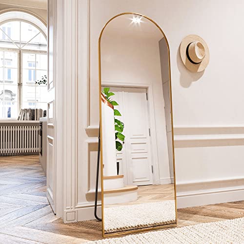 HARRITPURE 64'x21' Arched Full Length Mirror Free Standing Leaning Mirror Hanging Mounted Mirror Aluminum Frame Modern Simple Home Decor for Living Room Bedroom Cloakroom, Gold