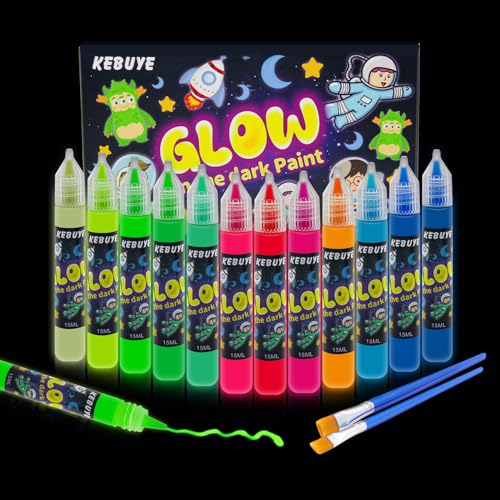 Glow in the Dark Acrylic Paint - Set of 12 Colors, Acrylic Paints for Outdoor and Indoor Decoration, Fluorescent Paint for Canvas Art Supplies for Easter Painting