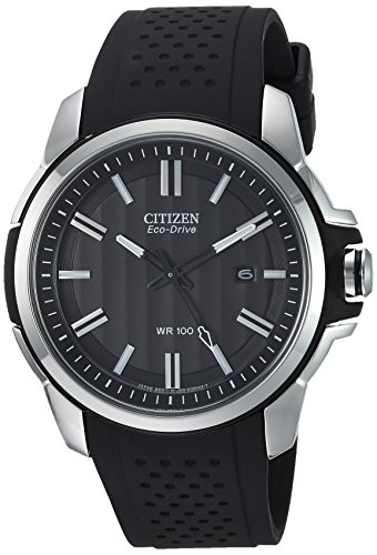 Citizen Men's Eco-Drive Weekender Watch in Stainless Steel with Black Polyurethane strap, Black Dial, 44mm (Model: AW1150-07E)