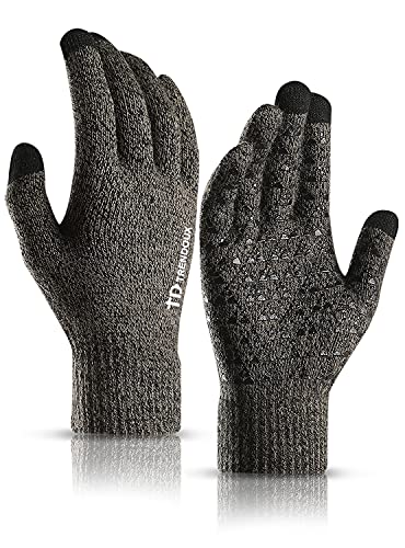 TRENDOUX Driving Gloves, Unisex Knit Winter Touchscreen Glove Men Women Texting Smartphone - Elastic Cuff - Thermal Warm Lining - Stretchy Material Gray - L