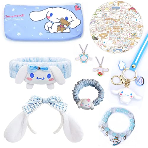 SMAROICE Kawaii Cinnamoroll Gift Set Cute Cinnamoroll accessories including Hairpin Headbands Cosmetic Pouch Necklaces Bracelets Keychain Stickers