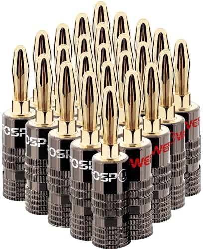 FosPower Banana Plugs 12 Pairs / 24 pcs, Closed Screw 24K Gold Plated Speaker Plug Connectors for Speaker Wire, Wall Plate, Home Theater, Audio/Video Receiver, Amplifiers and Sound Systems