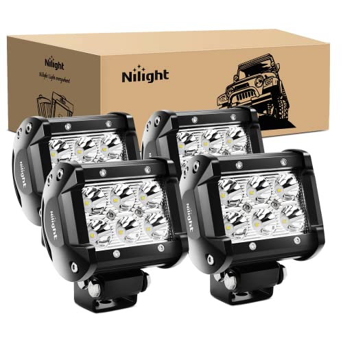 Nilight - 60001S-C LED Light Bar 4PCS 18W 1260lm Spot LED Pods Driving Fog Light Off Road Lights Bar Jeep Lamp,2 Years Warranty
