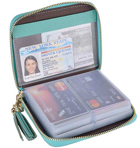 Easyoulife Womens Credit Card Holder Wallet Zip Leather Card Case RFID Blocking (Teal)