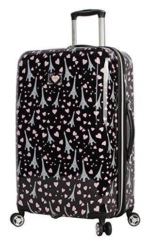 Betsey Johnson 26 Inch Checked Luggage Collection - Expandable Scratch Resistant (ABS + PC) Hardside Suitcase - Designer Lightweight Bag with 8-Rolling Spinner Wheels (Paris Love)