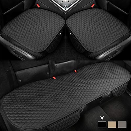 West Llama Pu Leather Car Seat Bottom Covers Protectors Include 1 Pair Front Driver Seat Pad Mat and 1 Rear Bench Cover Universal Fit 90% Vehicles,Black