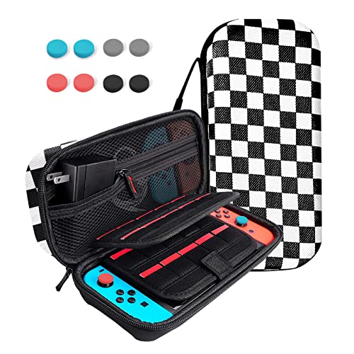 Switch Carrying Case Compatible with Nintendo Switch/Switch OLED - Fit AC Charger Adapter - with 8 Thumb Grips Caps & 20 Game Cartridges Protective