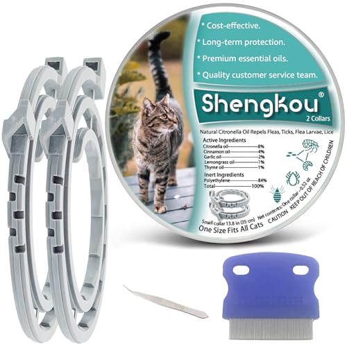 Flea and Tick Collar for Cats - Offers 12-Month Protection, Crafted with Premium Plant Oils, Waterproof, Natural, Safe for Kittens, Includes Free Comb and Tweezers, 13.8 in (2 Packs)