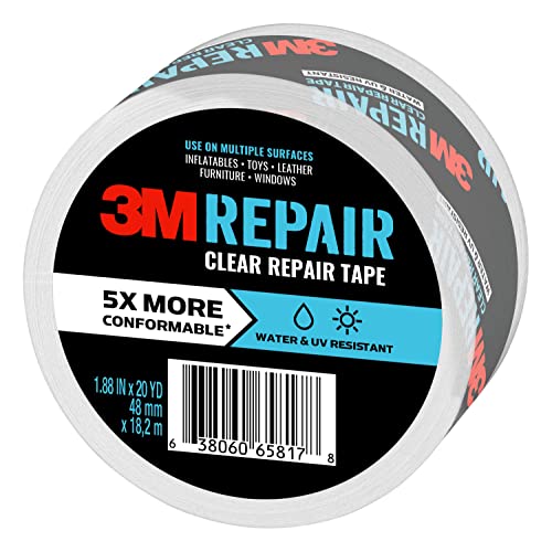 3M Clear Repair Tape, 1.88 in x 20 yd, Strong Duct Tape, Water, UV & Moisture Resistant, Transparent Tape Allows Discreet Repairs, For Indoor & Outdoor Use, Long Lasting Performance (RT-CL60)