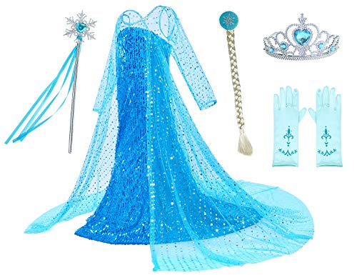 Luxury Princess Dress Costumes with Shining Long Cape Girls Birthday Party 3T 4T