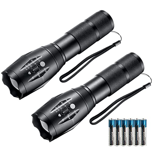 Whaply LED Flashlights, 2 Pack Tactical Flashlight High Lumens Lights with 6Pack AAA Batteries Portable Waterproof Zoomable Flashlight with 5 Mode for Camping/Outdoor/Hiking/Gift-Giving/Emergency