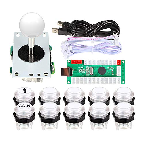 EG STARTS Classic Arcade Games Cabinet Kit USB Encoder to PC Joystick handle + 5V Led Lights Push Buttons Compatible Arcade PC Game DIY Project & Mame & Raspberry Pi DIY Parts White
