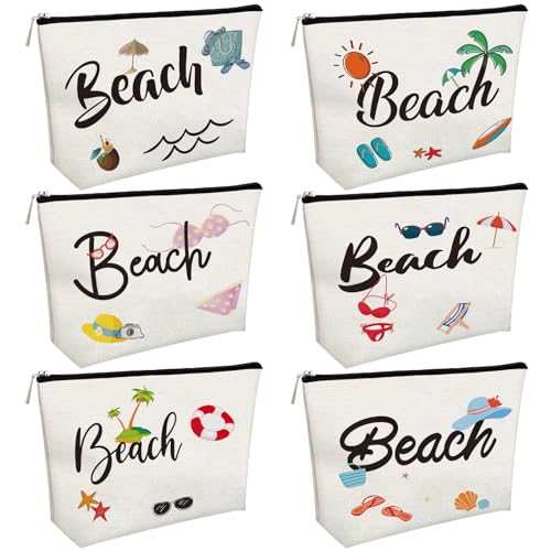 Yilloog 6 Pieces Beach Cosmetic Bag for Women Beach Makeup Bag Accessories Travel Organizer Bag Pouch Presents for Women Kids Gifts