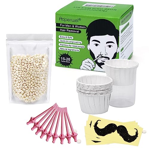 Auperwel Nose Wax Kit, 100g Nose Wax, 20 Pink Applicators, Nostril Waxing Kit for Men and Women Painless Hair Removal with 15 Mustache Guards, and 10 Paper Cups, Nose Ear Wax Kit with 15-20 Uses