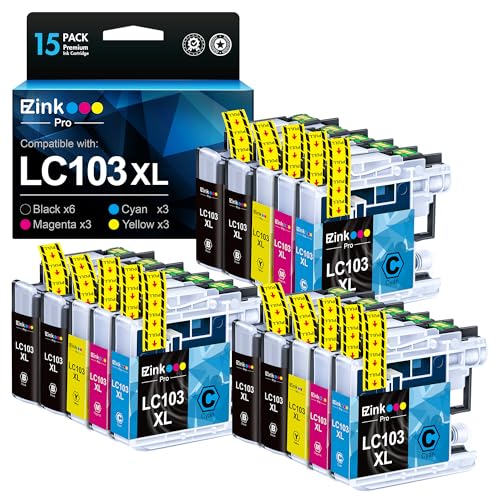 E-Z Ink Pro LC103 LC103XL Compatible Ink Cartridge Replacement for Brother LC103 XL LC103XL LC101 LC103CL Ink Cartridges Compatible with MFC-J870DW MFC-J475DW MFC-J6920DW MFC-J470DW (15 Pack)