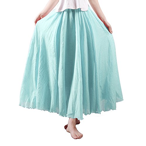 OCHENTA Women's Casual Cotton Long Maxi Skirt Flowy Boho for Summer Beach Goth Fairy Renaissance Weekend Skirts Water Blue 105CM,Large