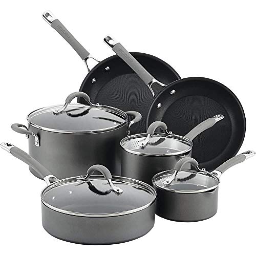 Circulon 84564 Elementum Hard Anodized Nonstick Cookware Set / Pots and Pans Set - 10 Piece, Gray