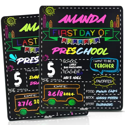 Personalized First Day and Last Day of School Sign 13' x 16' Large Chalkboard Style Photo Prop Back to School Supplies - 2 Pcs