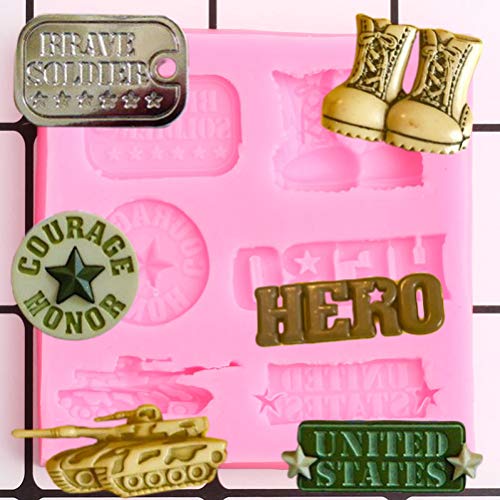 Soldier Hero Army Tank Silicone Mold DIY Gum Paste Jelly Shots Crystal Desserts Soap Mould Cupcake Cake Topper Decoration Chocolate Handmade Ice Cream Candy Fondant Mold Ice Cube Pudding