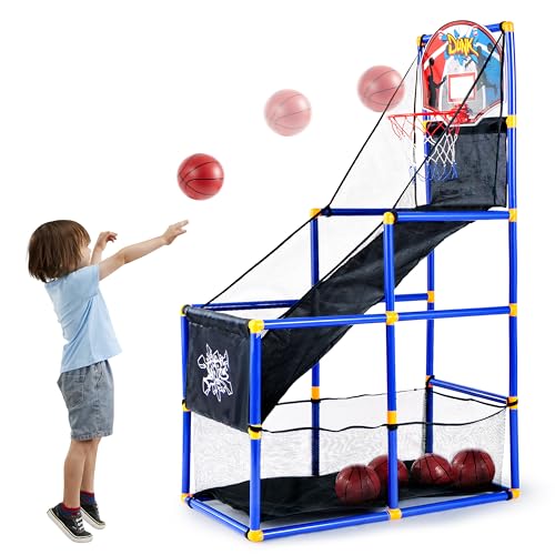 JOYIN Arcade Basketball Game Set with 4 Balls and Hoop for Kids 3 to 12 Years Old Indoor Outdoor Sport Play - Easy Set Up - Air Pump Included - Ideal for Competition