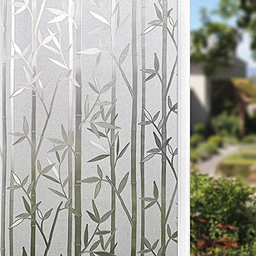 Finnez Bamboo Window Film for Privacy Frosted Window Film Perfect for Bathroom Livingroom and Office (17.5' x 78.7')