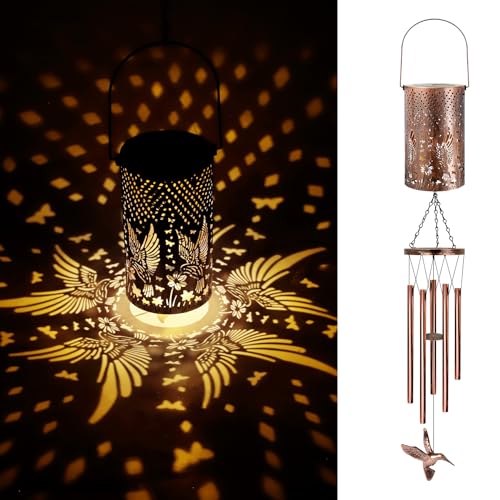 Hummingbird Solar Wind Chimes for Outside, Gifts for Mom Solar Lantern, Flower Garden Christmas Decor Solar Lights, Gifts for Women 36' Wind Chimes Outdoor, Windchimes Outdoors Memorial Gifts