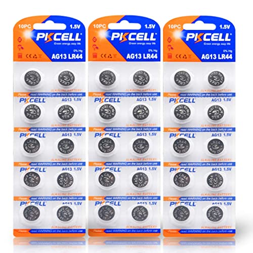 PKCELL LR44 A76 357 G13 Alkaline Watch Battery,30 pc