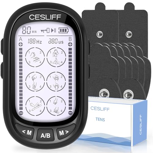 CESLIFF Dual Channel TENS EMS Unit Large Screen 24 Modes 36 Levels Intensity Muscle Stimulator, Rechargeable Electric Pulse Massager TENS Machine for Lower Back Neck Shoulder Pain Relief with 10 Pads