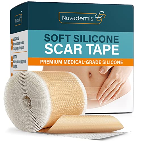 NUVADERMIS Silicone Scar Tape for Surgical Scars - 120' x 1.5' Roll - Extra Long Scar Sheets for C-Section, Tummy Tuck, Keloid, and Surgical Scars - Reusable Medical Grade Silicone Scar Tape - 1 Pack