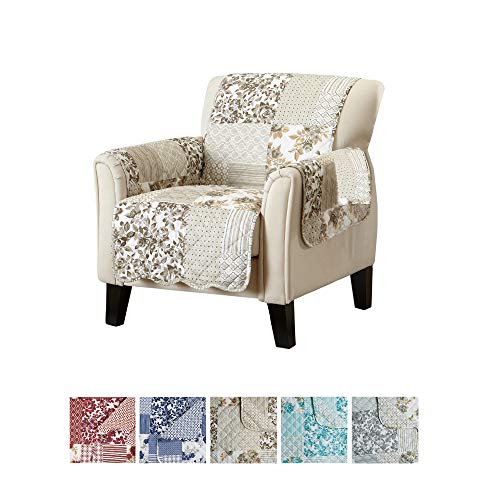 Great Bay Home Patchwork Scalloped Printed Furniture Protector Stain Resistant Chair Cover (Chair, Taupe)