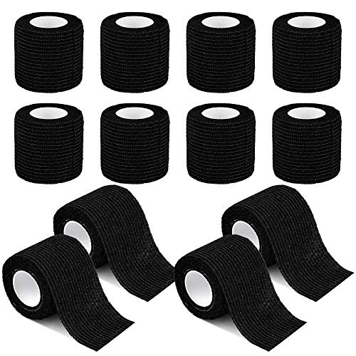 12 Pack Self Adherent Cohesive Wrap Bandages 2 Inches X 5 Yards, First Aid Tape, Elastic Self Adhesive Tape, Athletic, All Sports wrap Tape, Breathable Wound Tape, Bandage Wrap for Wrist, Ankle, Black