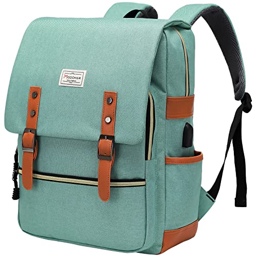 Modoker Vintage Laptop Backpack for Women Men,Travel Backpacks with USB Charging Port Fashion Backpacks for Working Women Fits 15.6Inch Notebook, Green