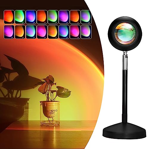Exnemav Sunset Lamp Night Light - 16 Colors & 4 Modes Sunset Projection Lamp with Remote, Color Changing Rainbow Sunlight Lamp, Romantic Visual Led Light Projector for Photography Room Decor
