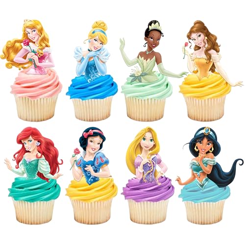 48 Pcs Princess Cupcake Toppers for Birthday Party - Princess Theme Birthday Party Decoration - Cake Topper for Cartoon Party Supplies