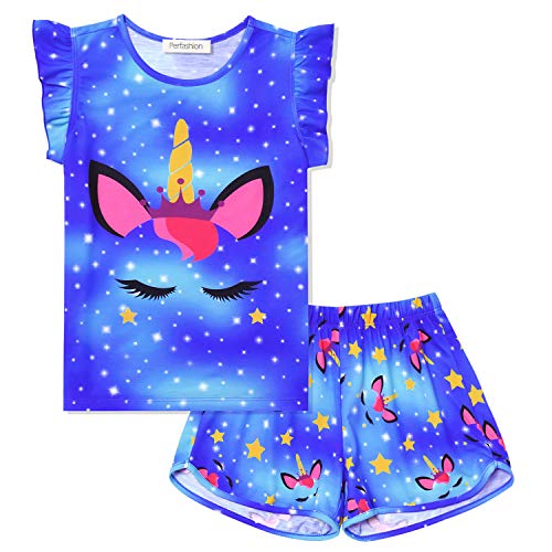 Perfashion Sleepwear for Girls Unicorn Pjs Set Size 6 Flutter Cotton Pajama Ruffle Sleep Shorts 7t